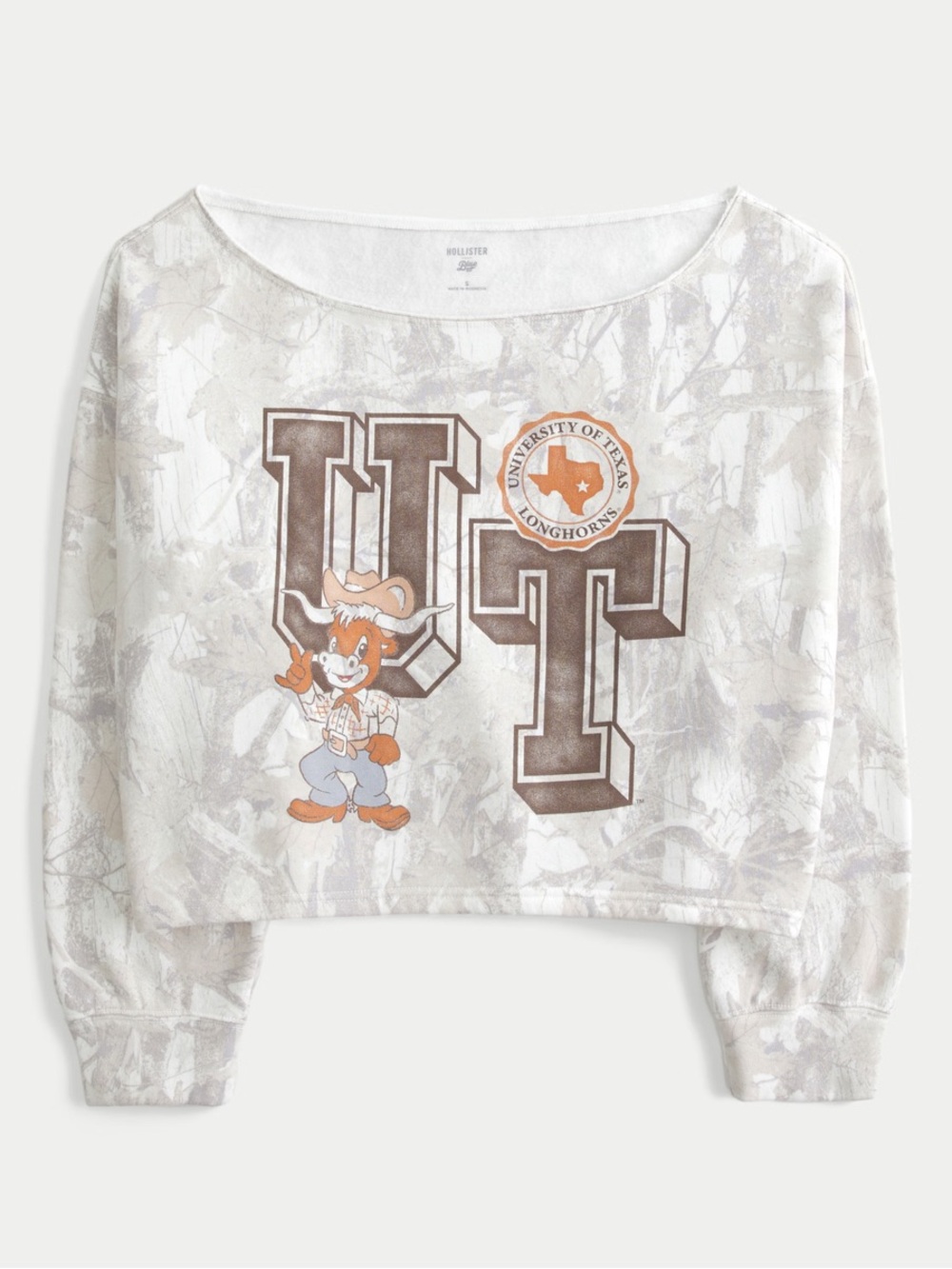 University of Texas Longhorns White Cropped Sweatshirt